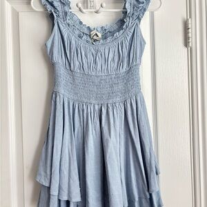 Urban Outfitters light blue romper with ruffle sleeves